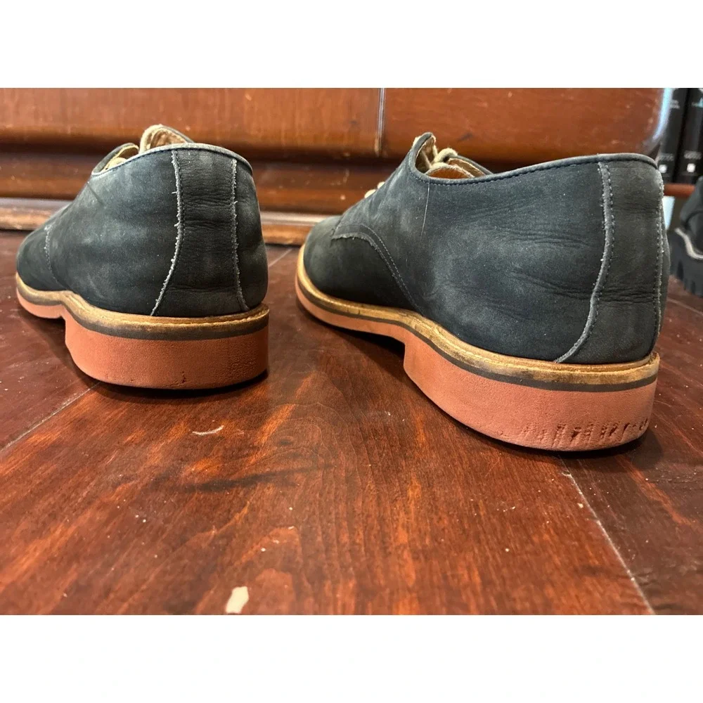 1901 Brand Derby Shoes Mens 12 Navy Blue Nubuck Leather Brick Red Sole M38115